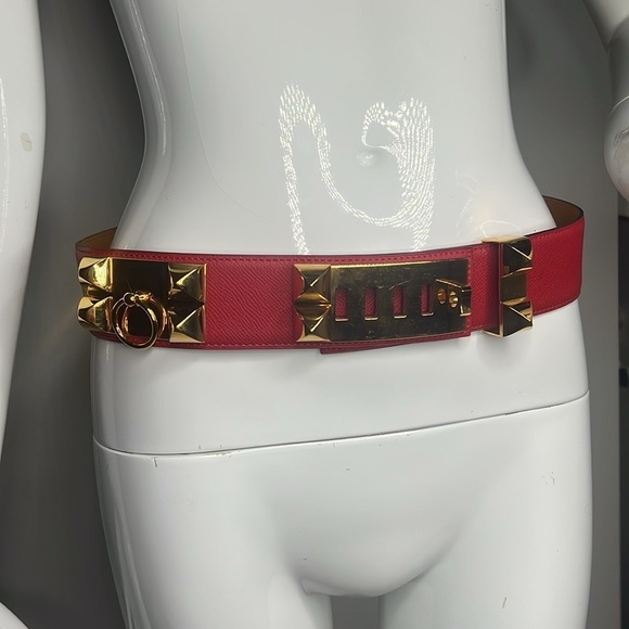 Hermes Sz 75 Red Calfskin COLLIER DE CHIEN Belt GM main image 12